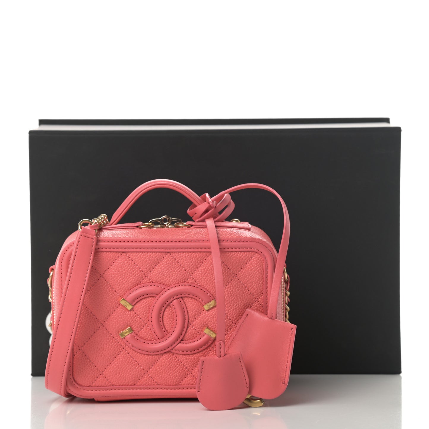 Caviar Quilted Small CC Filigree Vanity Case Coral
