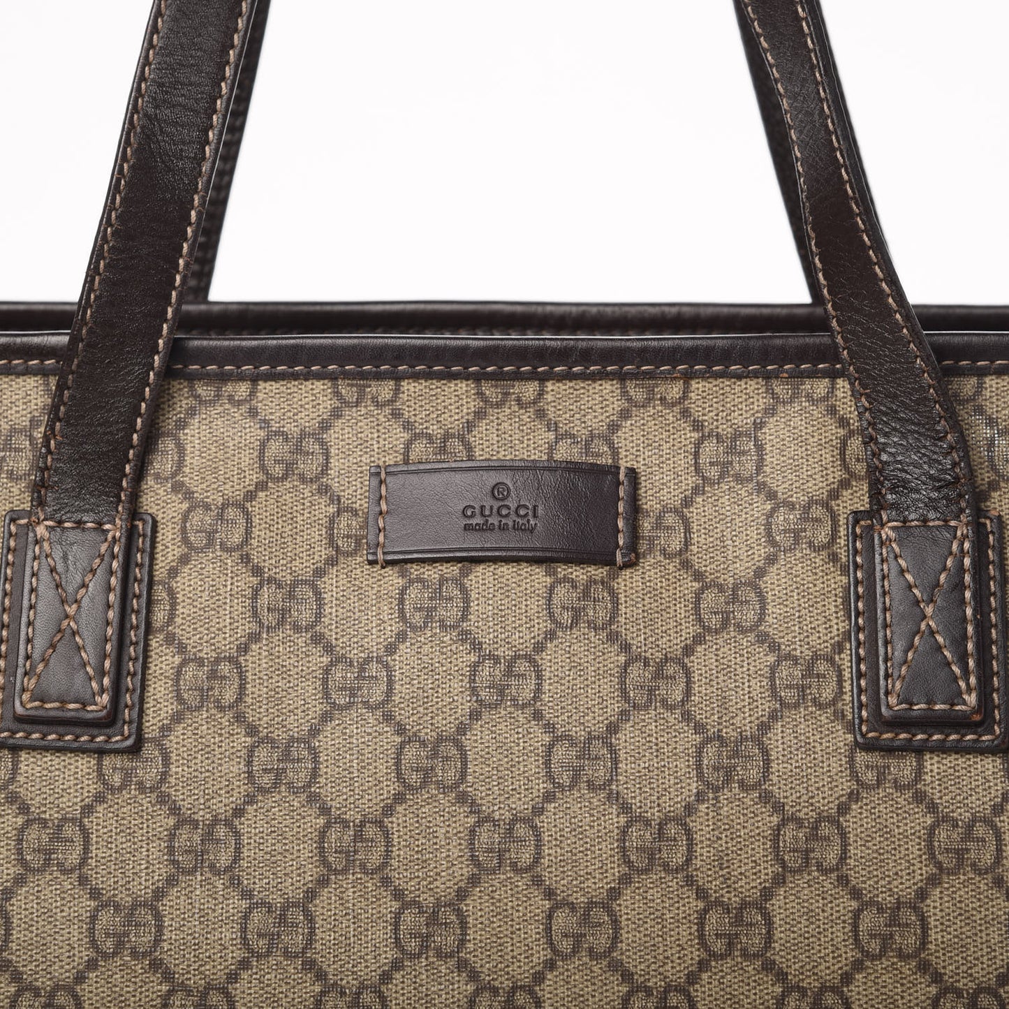 GG Supreme Monogram Medium Zippered Shopping Tote Dark Brown