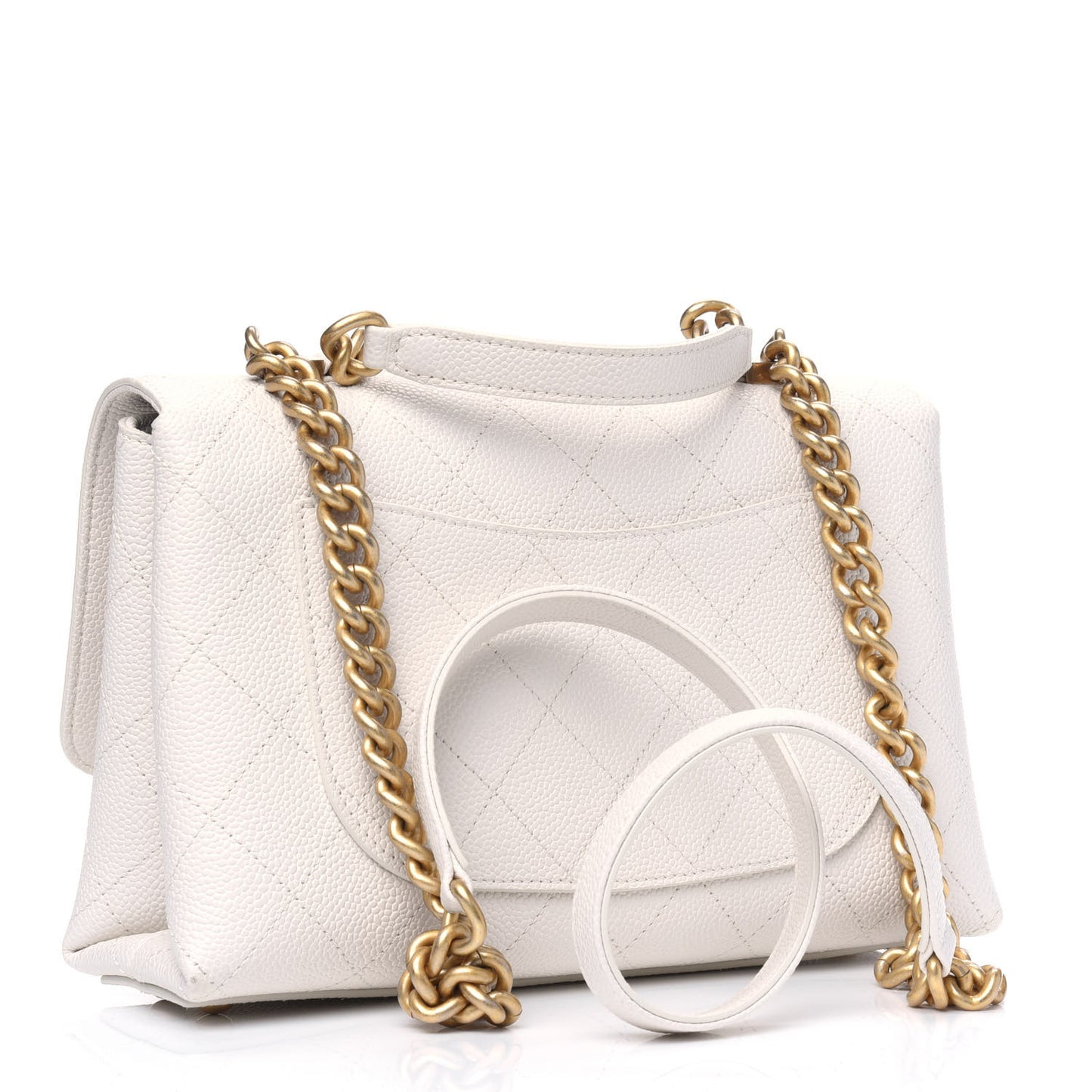 Grained Calfskin Small Stitched Flap White