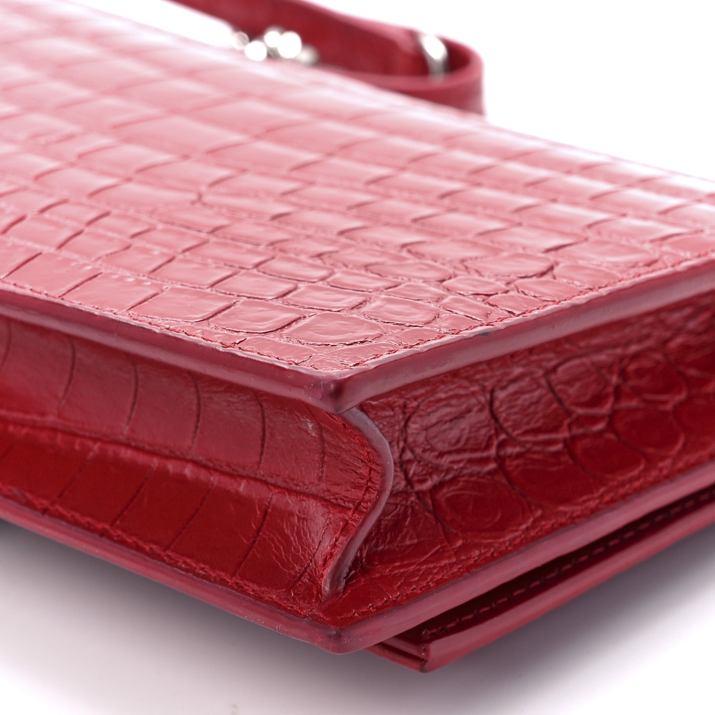 Calfskin Crocodile Embossed Kate Monogram Tassel Chain Wallet Rouge Eros