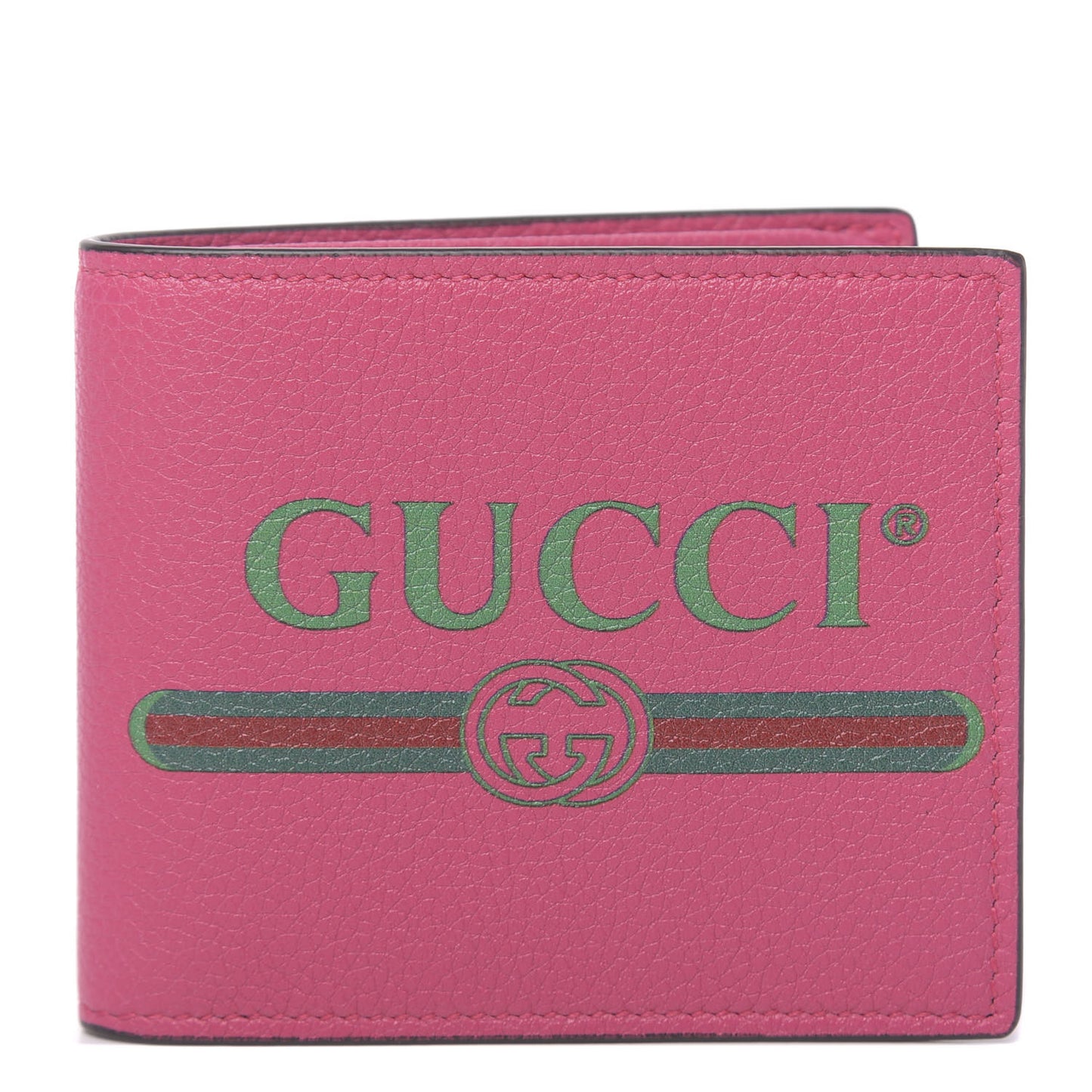 Grained Calfskin Logo Bi-Fold Wallet Box Pink Green