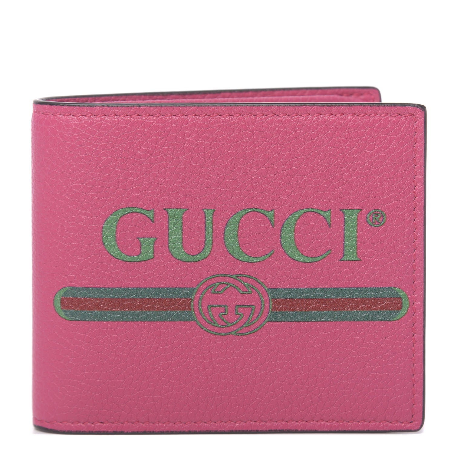 Gucci Grained Calfskin Logo Bi-Fold Wallet Box Pink Green 1 of 8