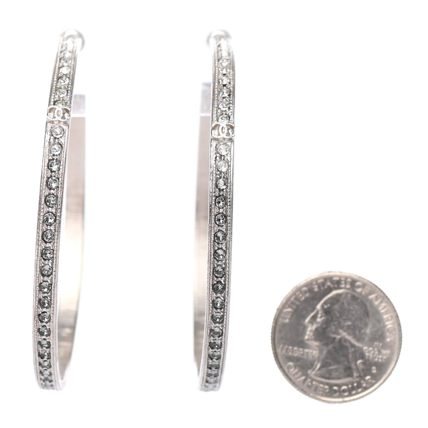 Crystal CC Large Hoop Earrings Grey Silver