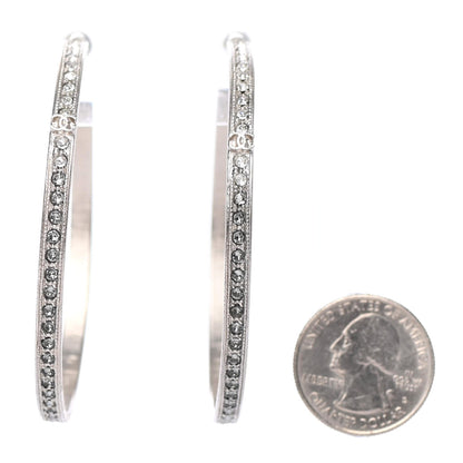 Chanel Crystal CC Large Hoop Earrings Grey Silver 2 of 4