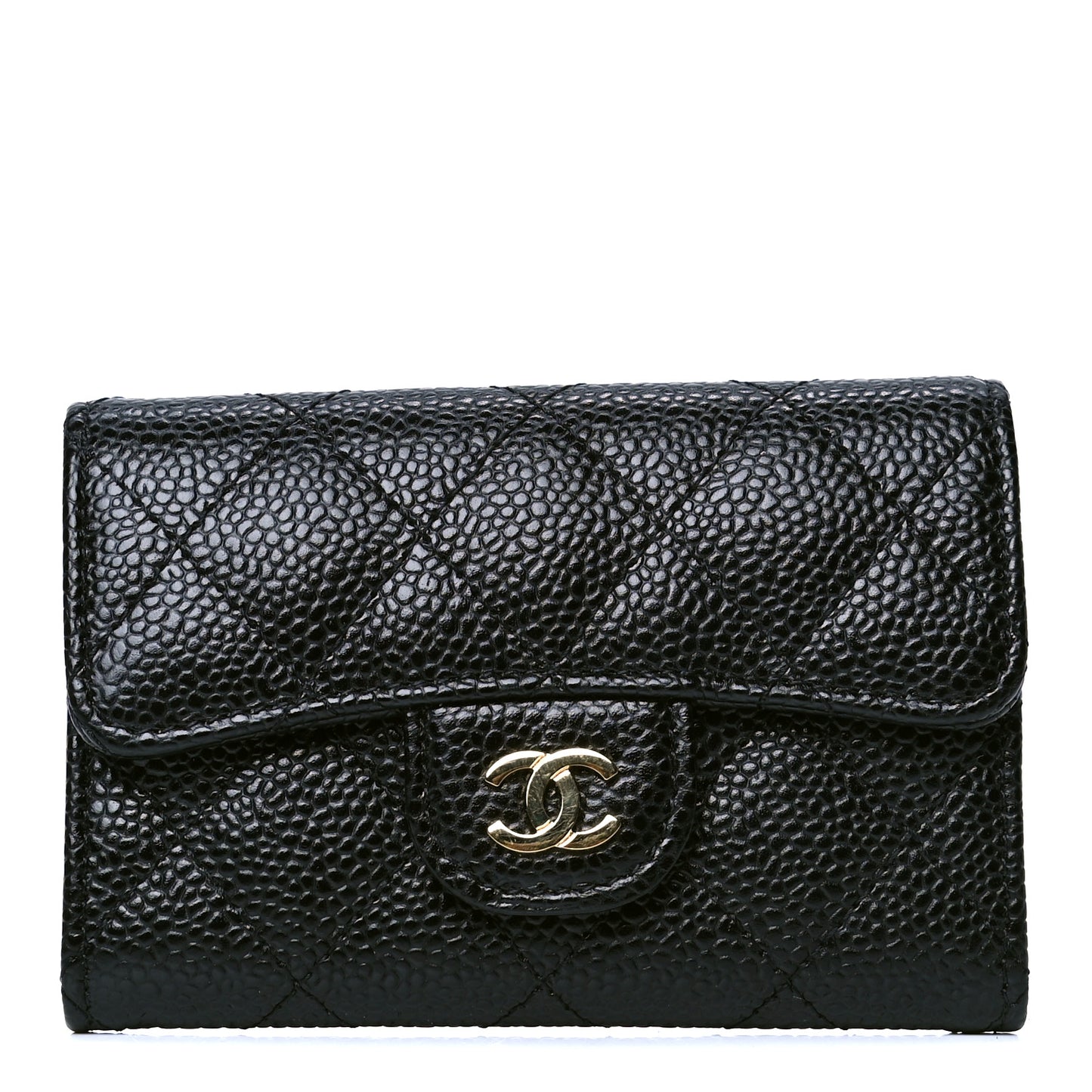 Caviar Quilted Flap Card Holder Black