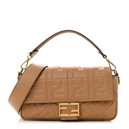 Fendi Nappa FF 1974 Embossed Baguette Miele Scuro 1 of 11