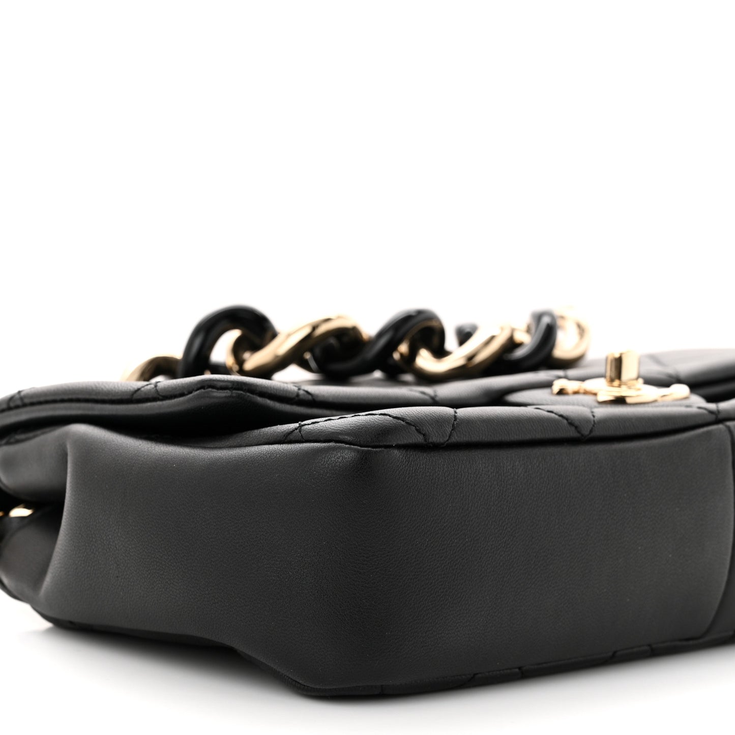 Lambskin Quilted Resin Bi-Color Chain Flap Bag Black