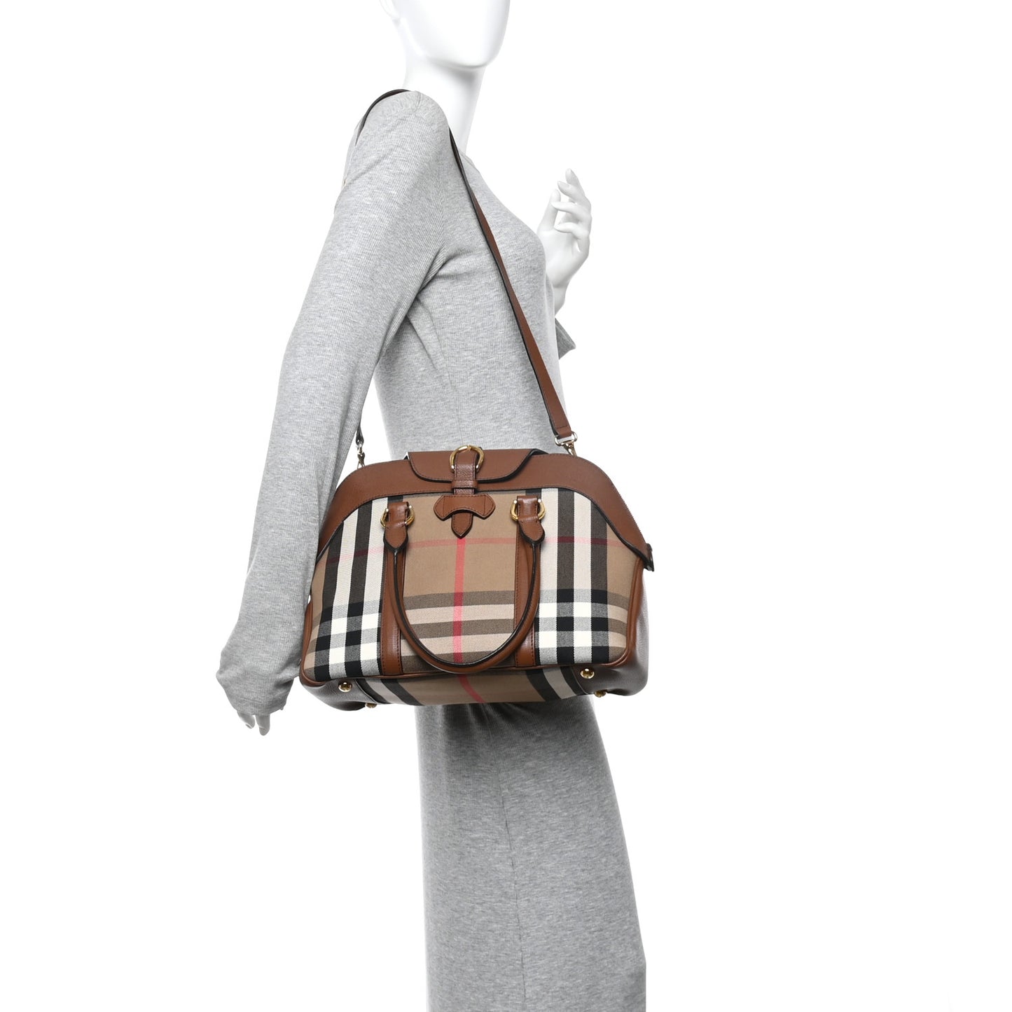 Derby Calfskin House Check Medium Milverton Satchel Tan