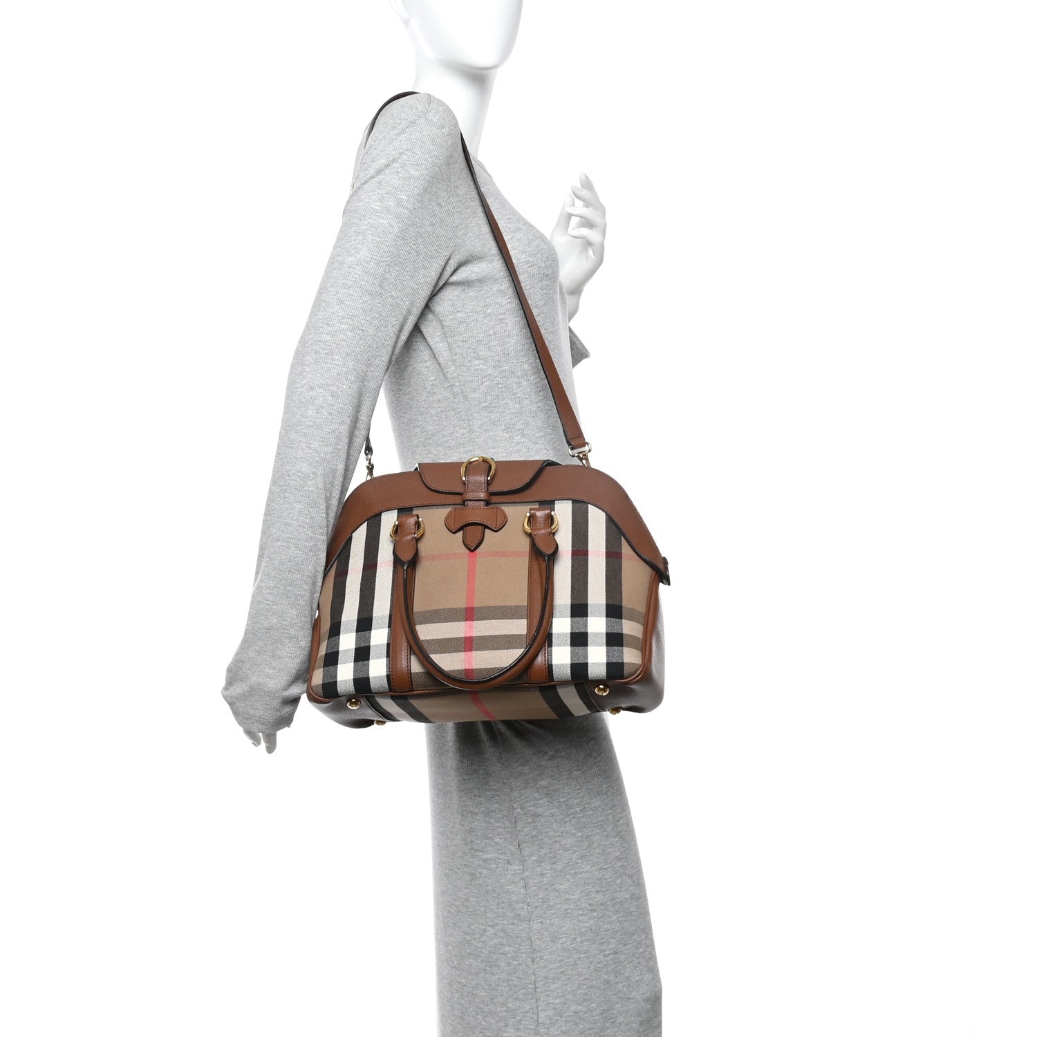 Burberry Derby Calfskin House Check Medium Milverton Satchel Tan 2 of 10