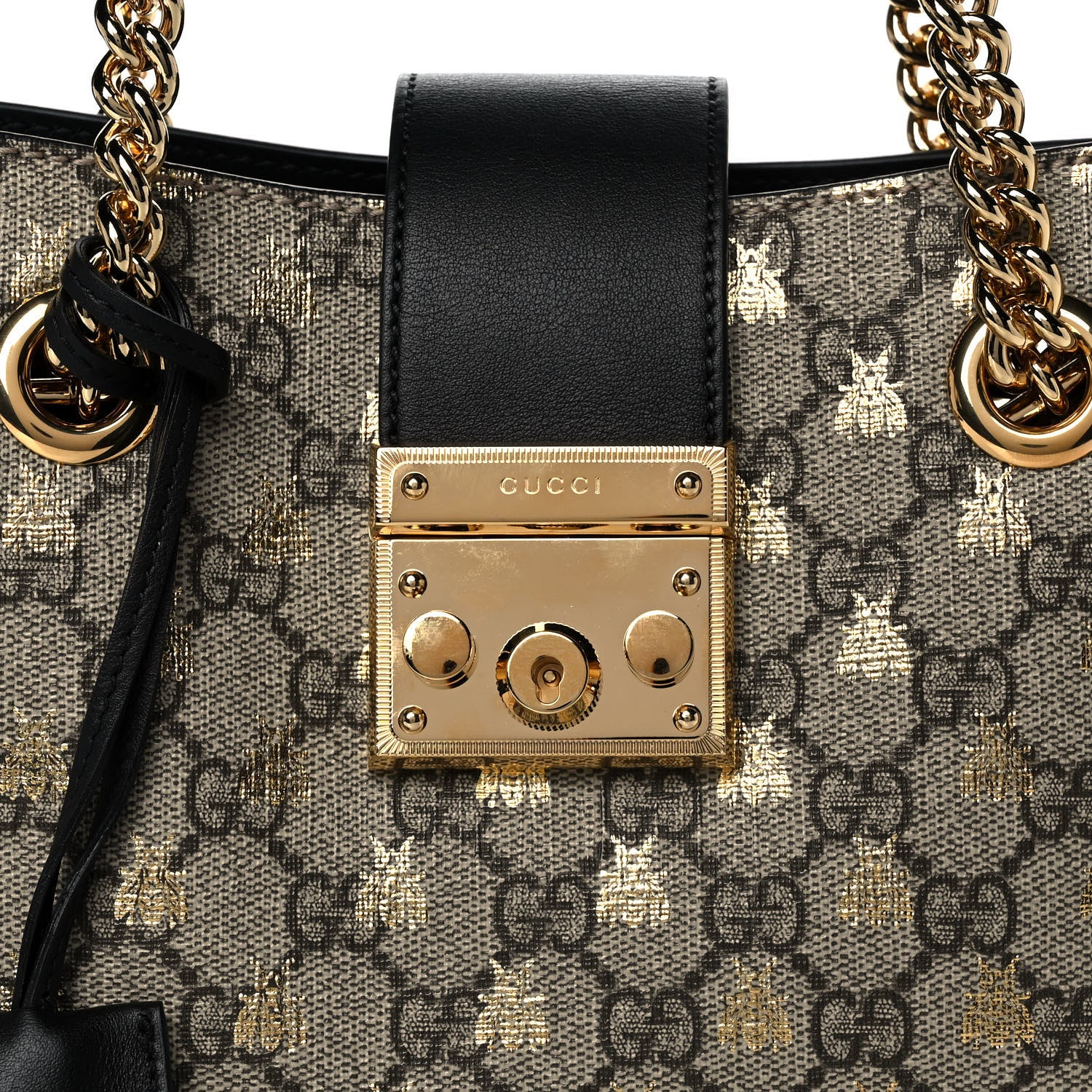 Gucci GG Supreme Monogram Bees Small Padlock Tote Beige Oro Black 9 of 11