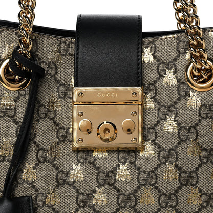 Gucci GG Supreme Monogram Bees Small Padlock Tote Beige Oro Black 9 of 11