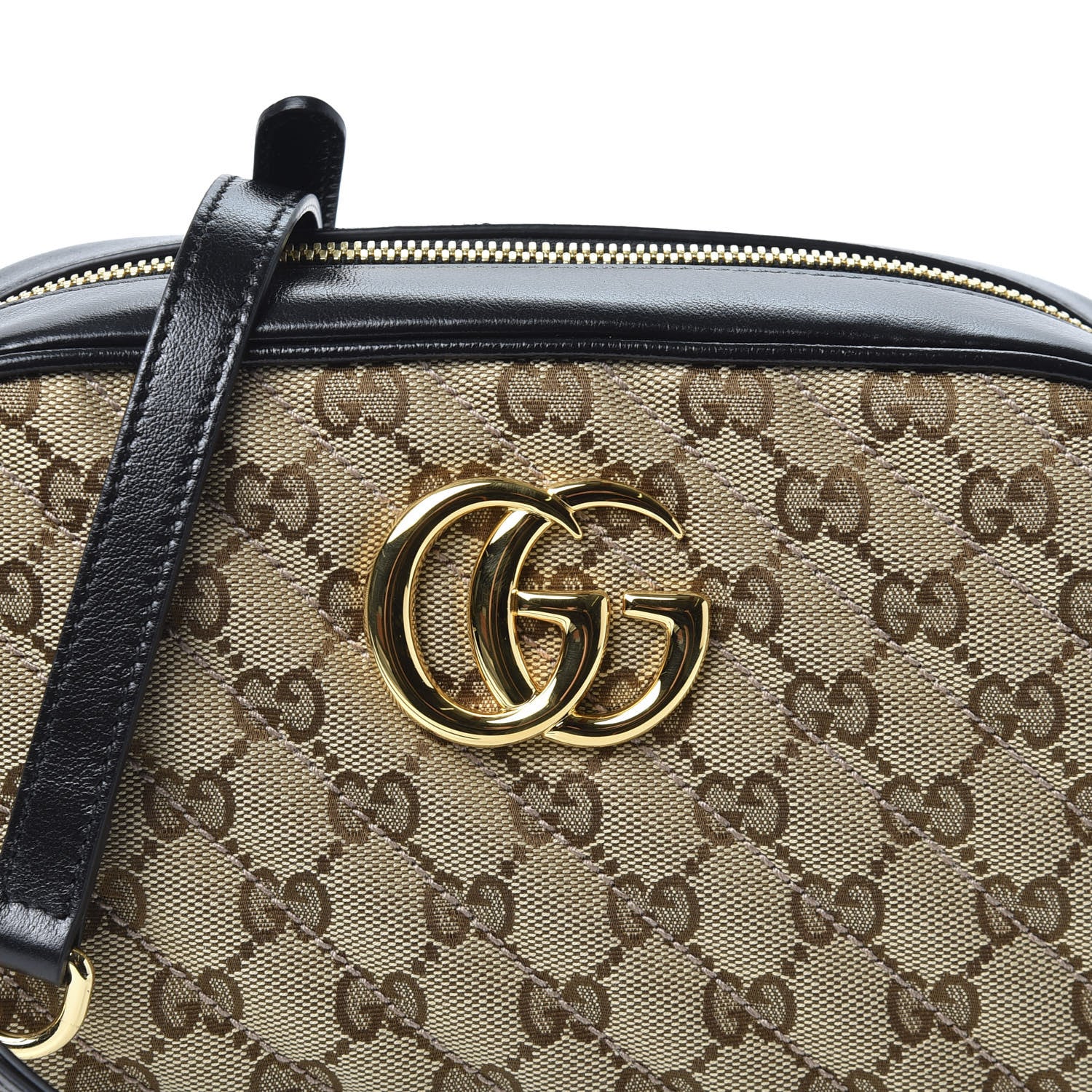 Gucci Monogram Matelasse Diagonal Small GG Marmont Chain Shoulder Bag Beige Black 9 of 10