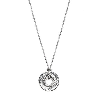 David Yurman Sterling Silver Diamond Sculpted Cable Disc Necklace 3 of 5