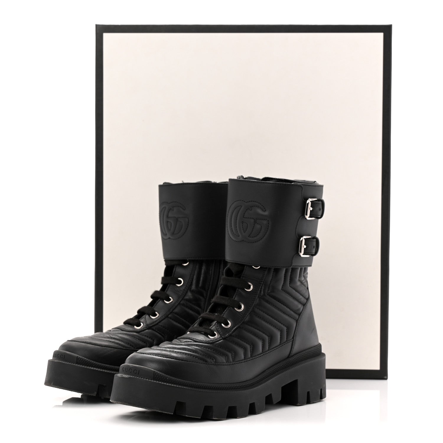Gucci Nappa Frances GG Matelasse Platform Combat Boots 36 Black 10 of 10