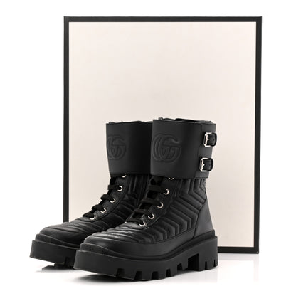 Gucci Nappa Frances GG Matelasse Platform Combat Boots 36 Black 10 of 10