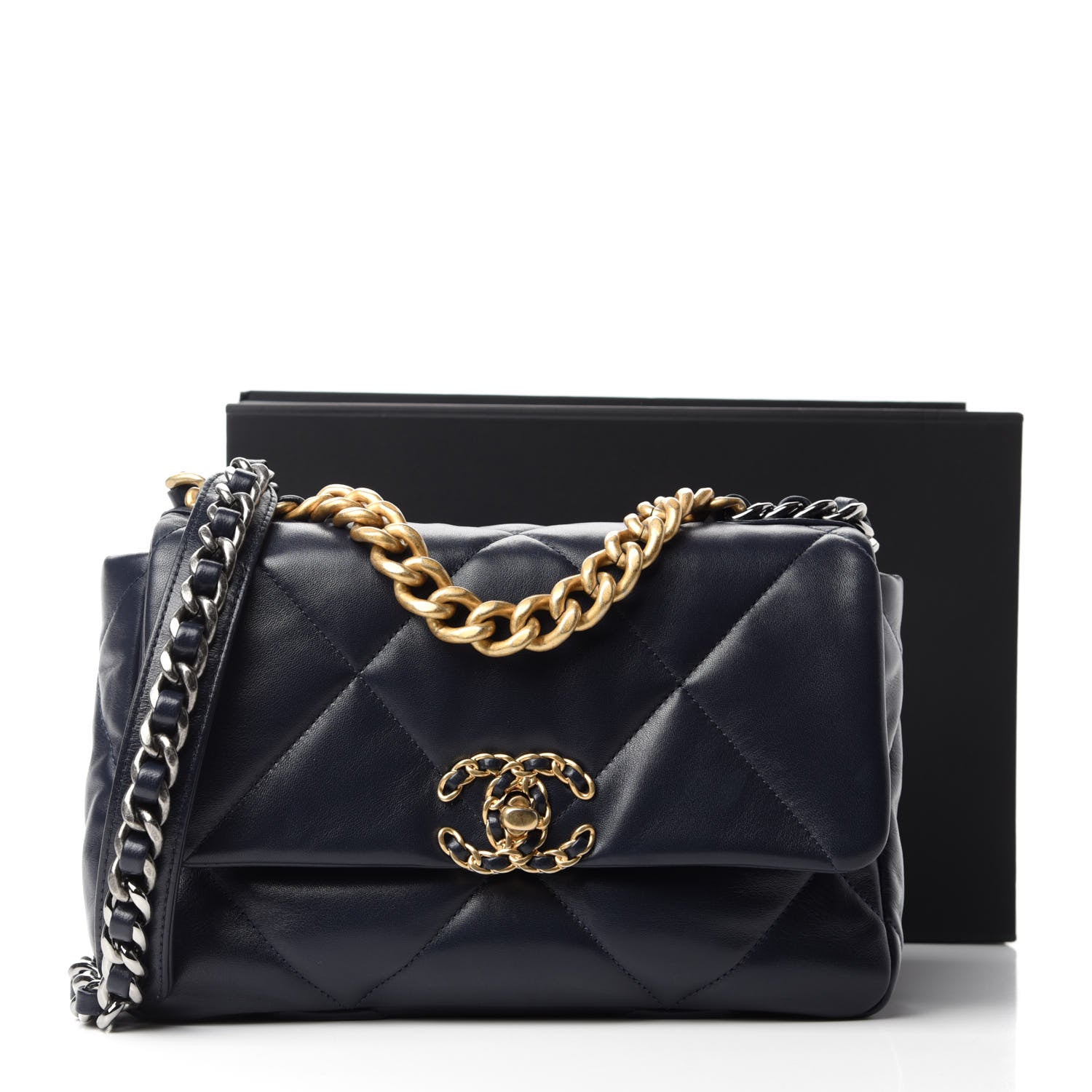 Chanel Goatskin Quilted Medium 19 Flap Navy Blue 11 of 11