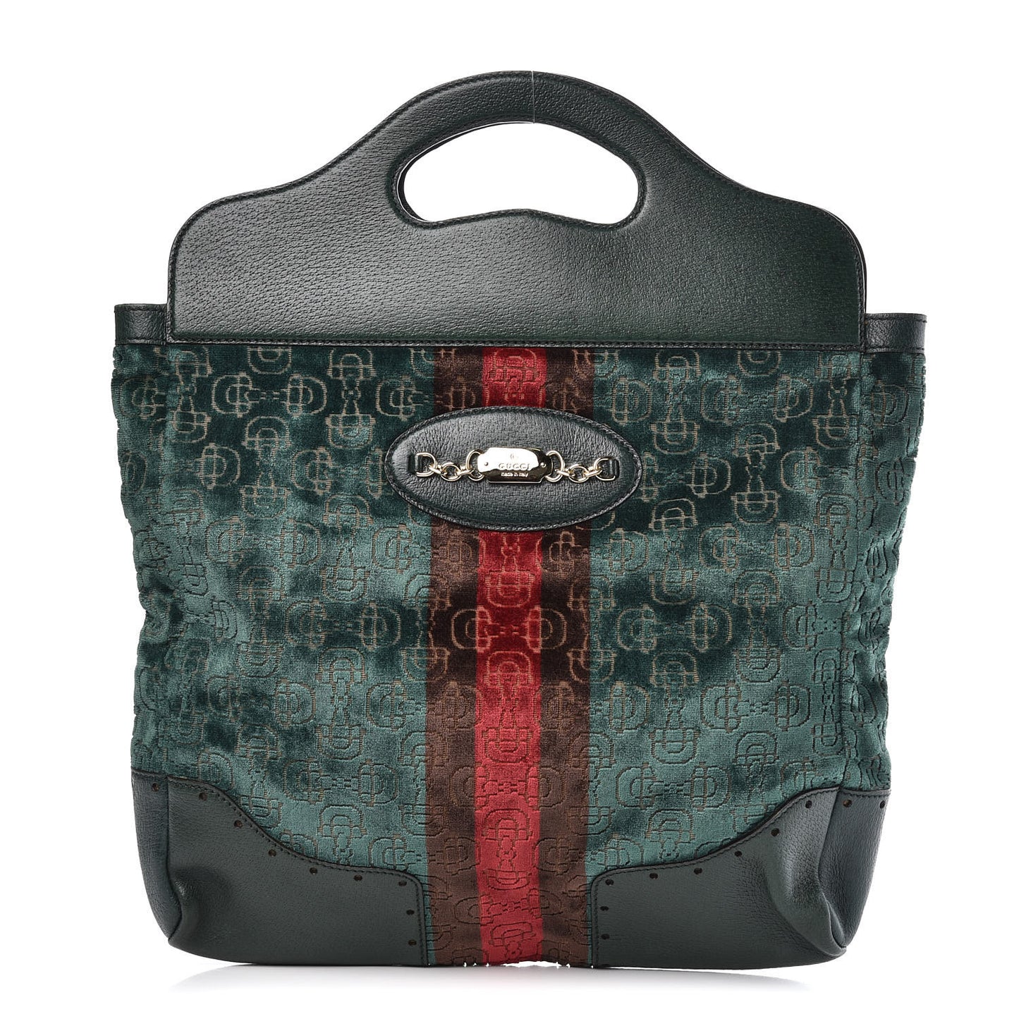Velvet Horsebit Embossed Large Punch Top Handle Tote Green