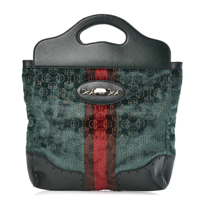 Gucci Velvet Horsebit Embossed Large Punch Top Handle Tote Green 2 of 12