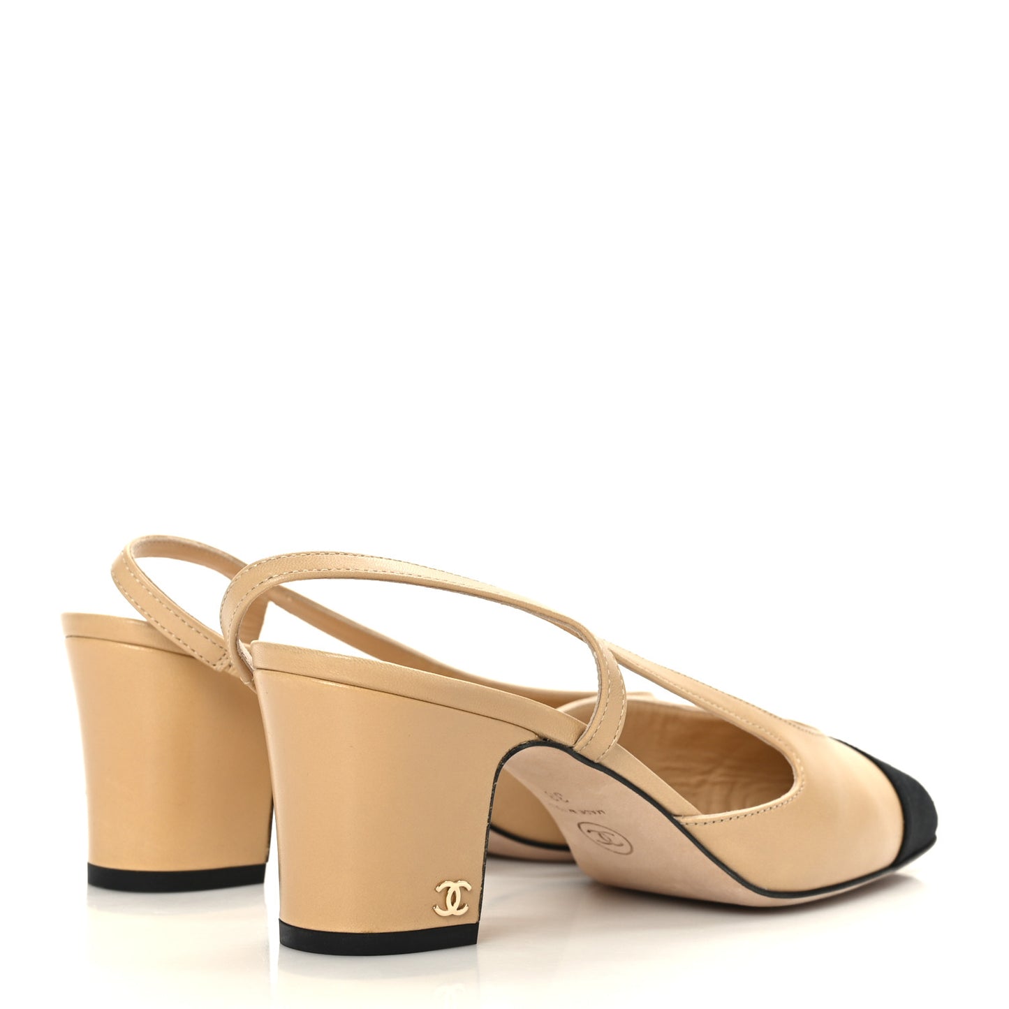Goatskin Grosgrain Cap Toe CC Slingback Pumps 38 Beige Black