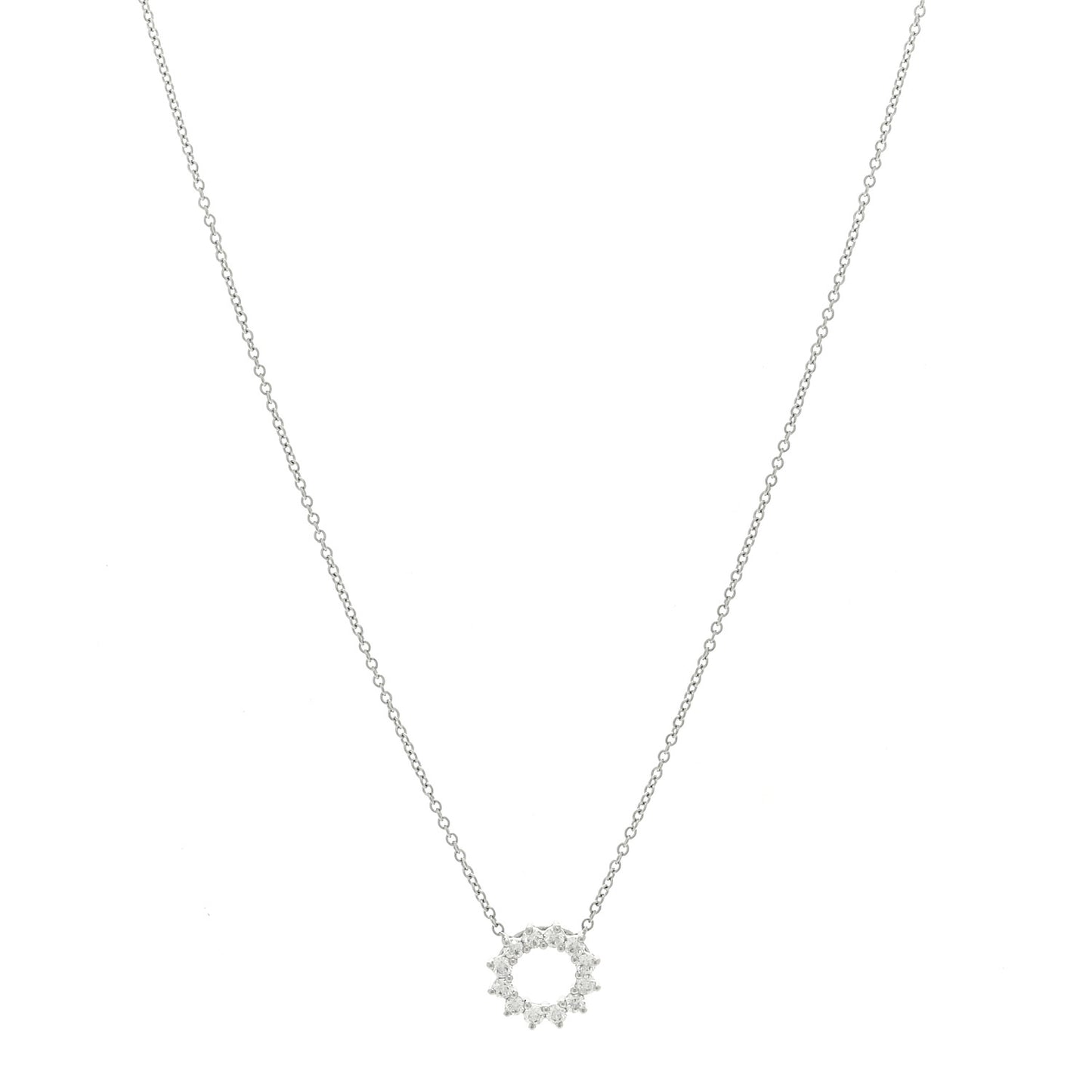 Platinum Diamond Mini Open Circle Pendant Necklace