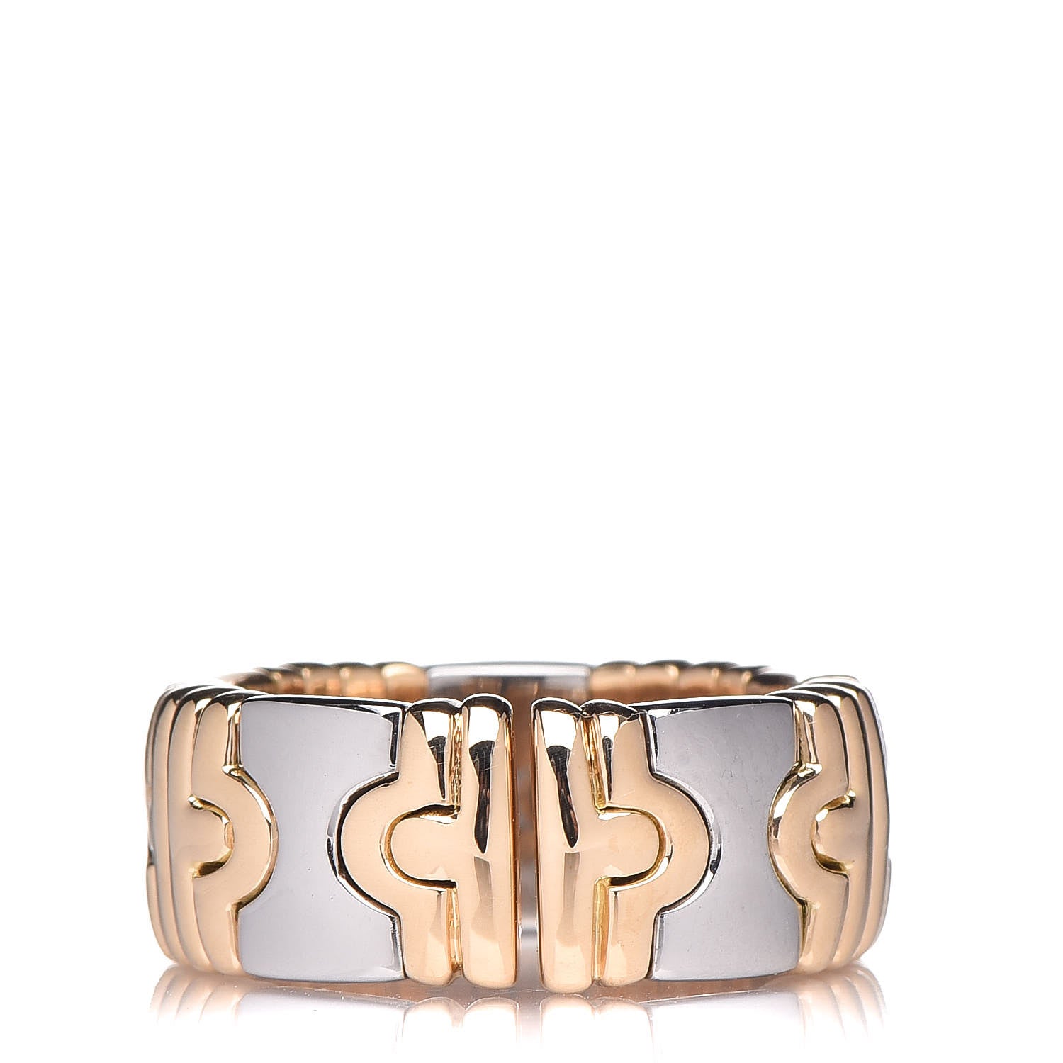 Bulgari Stainless Steel 18K Yellow Gold Diamond Parentesi Ring 50 5.5 3 of 4