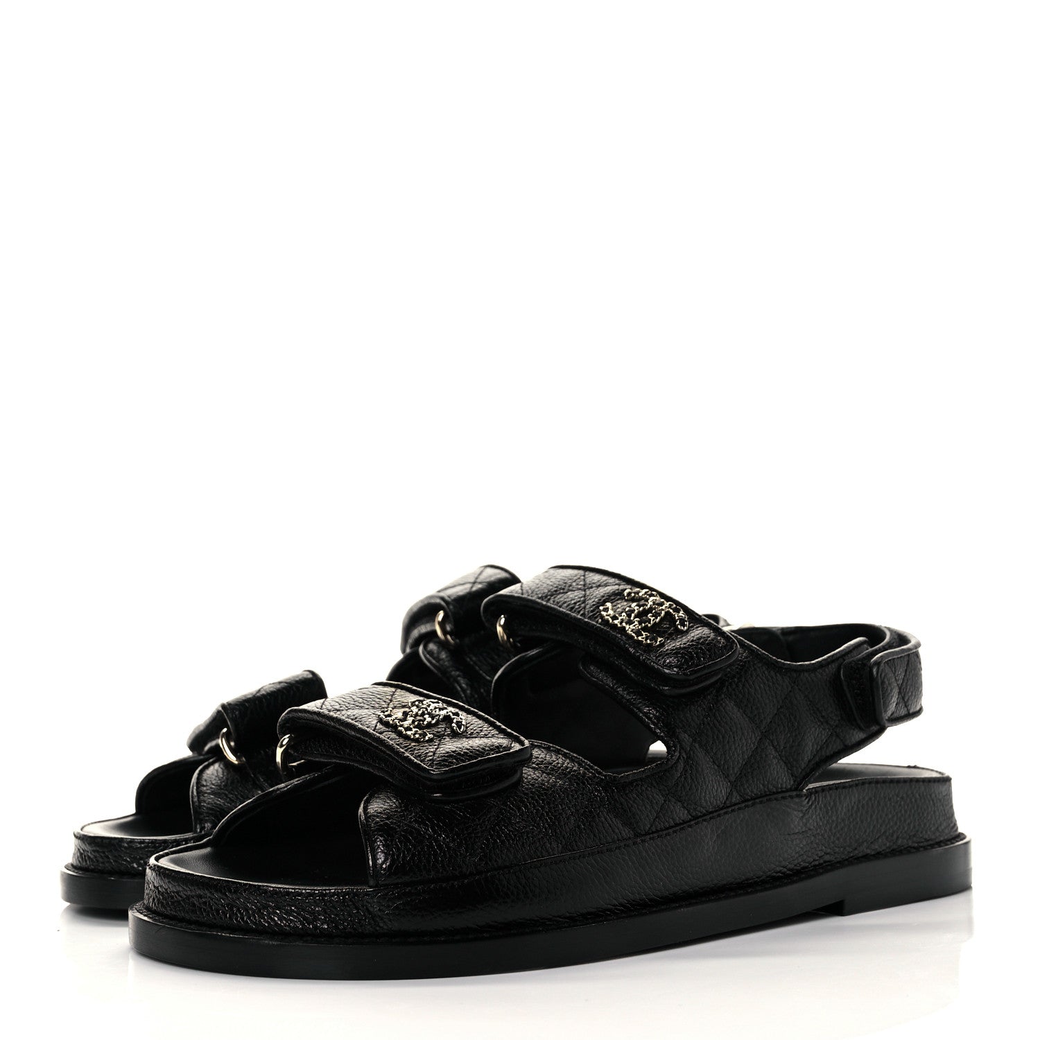 Chanel Grained Calfskin Velcro Dad Sandals 36 Black 7 of 24