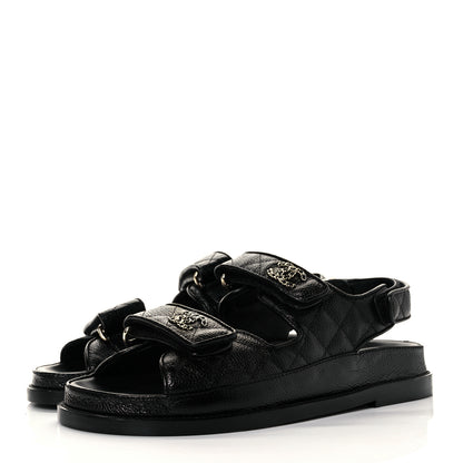 Chanel Grained Calfskin Velcro Dad Sandals 36 Black 7 of 24