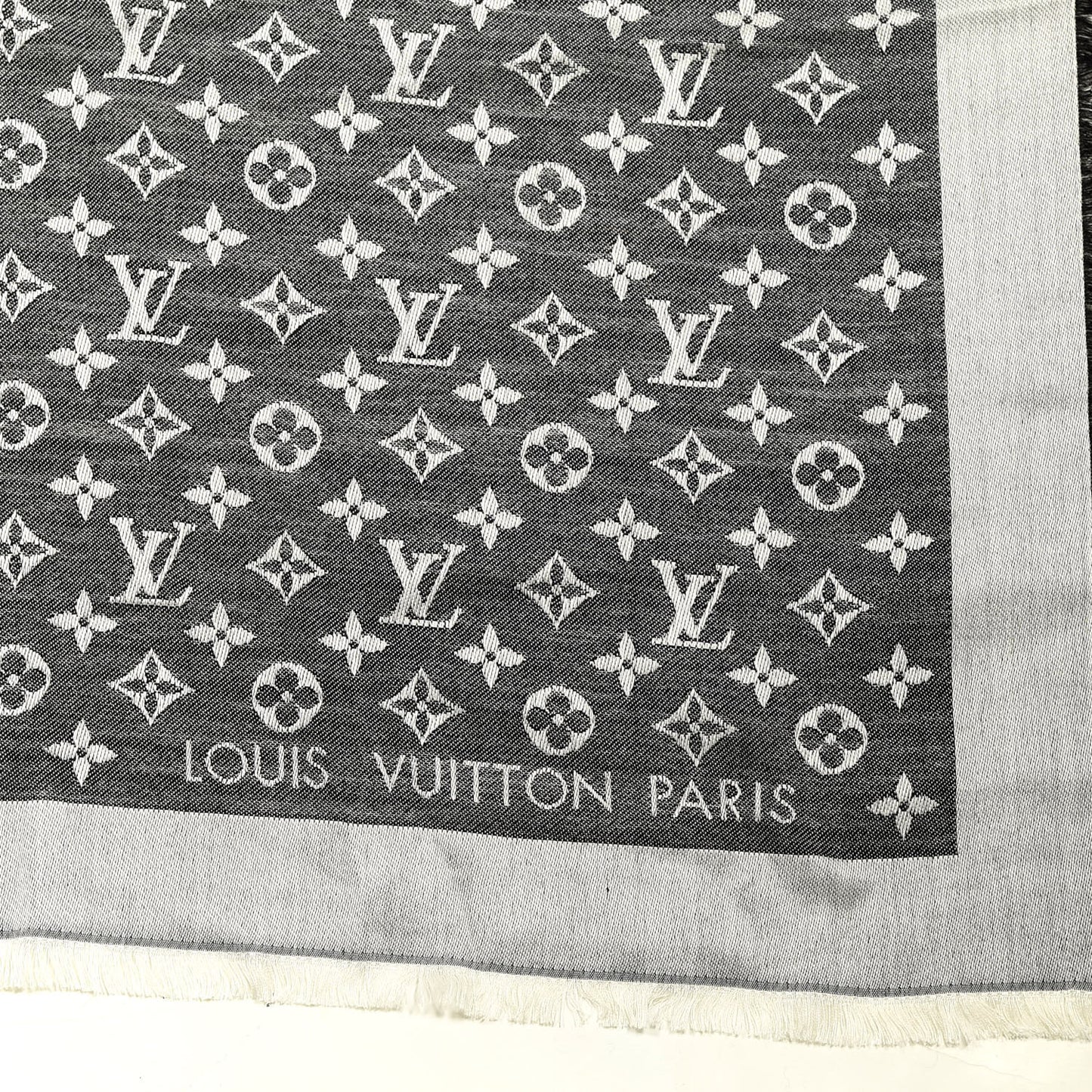 Silk Wool Monogram Denim Shawl Black