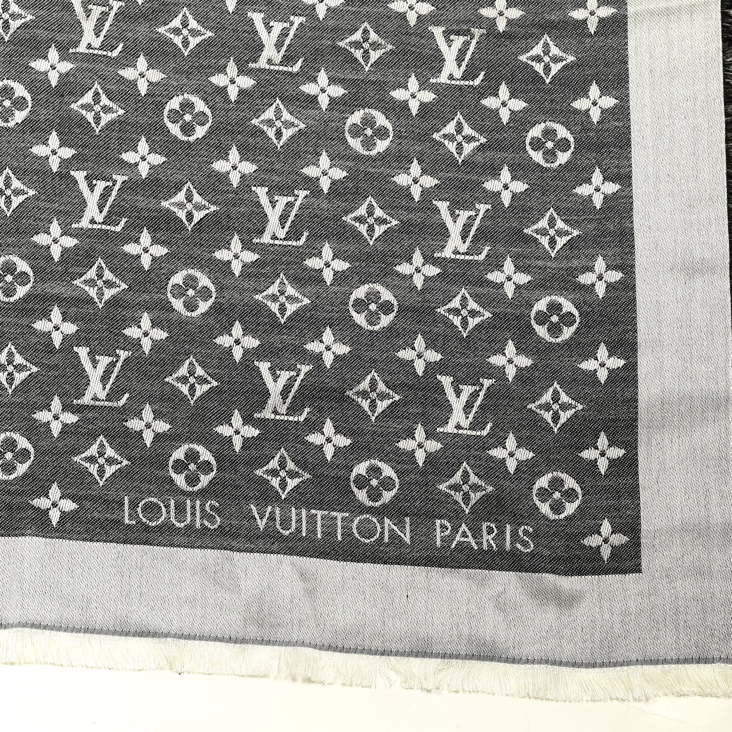 Louis Vuitton Silk Wool Monogram Denim Shawl Black 2 of 3