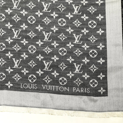 Louis Vuitton Silk Wool Monogram Denim Shawl Black 2 of 3