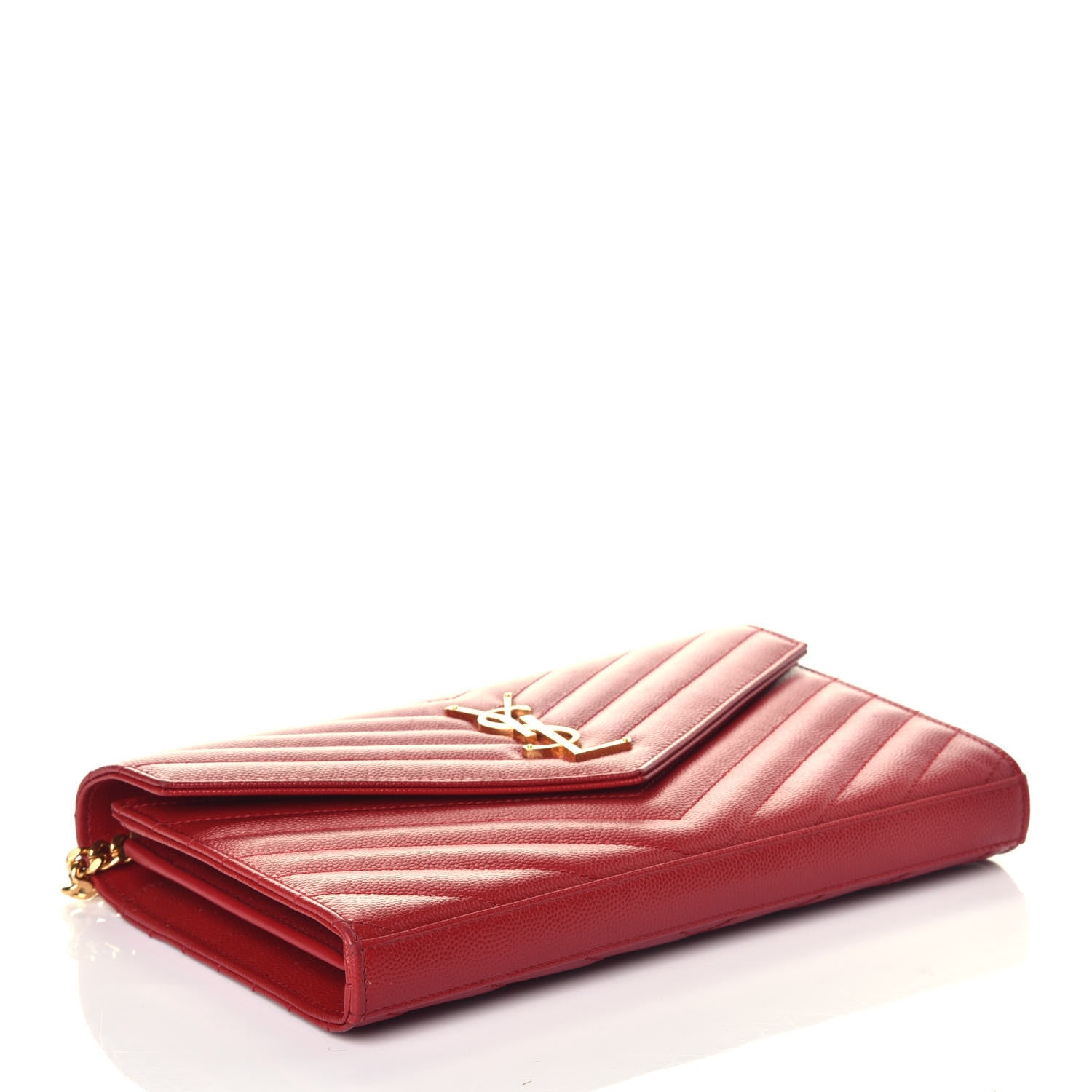 Saint Laurent Grain De Poudre Matelasse Chevron Monogram Chain Wallet New Red 4 of 10