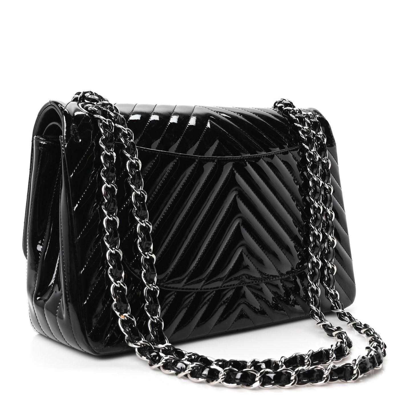 Patent Chevron Quilted Jumbo Double Flap Black