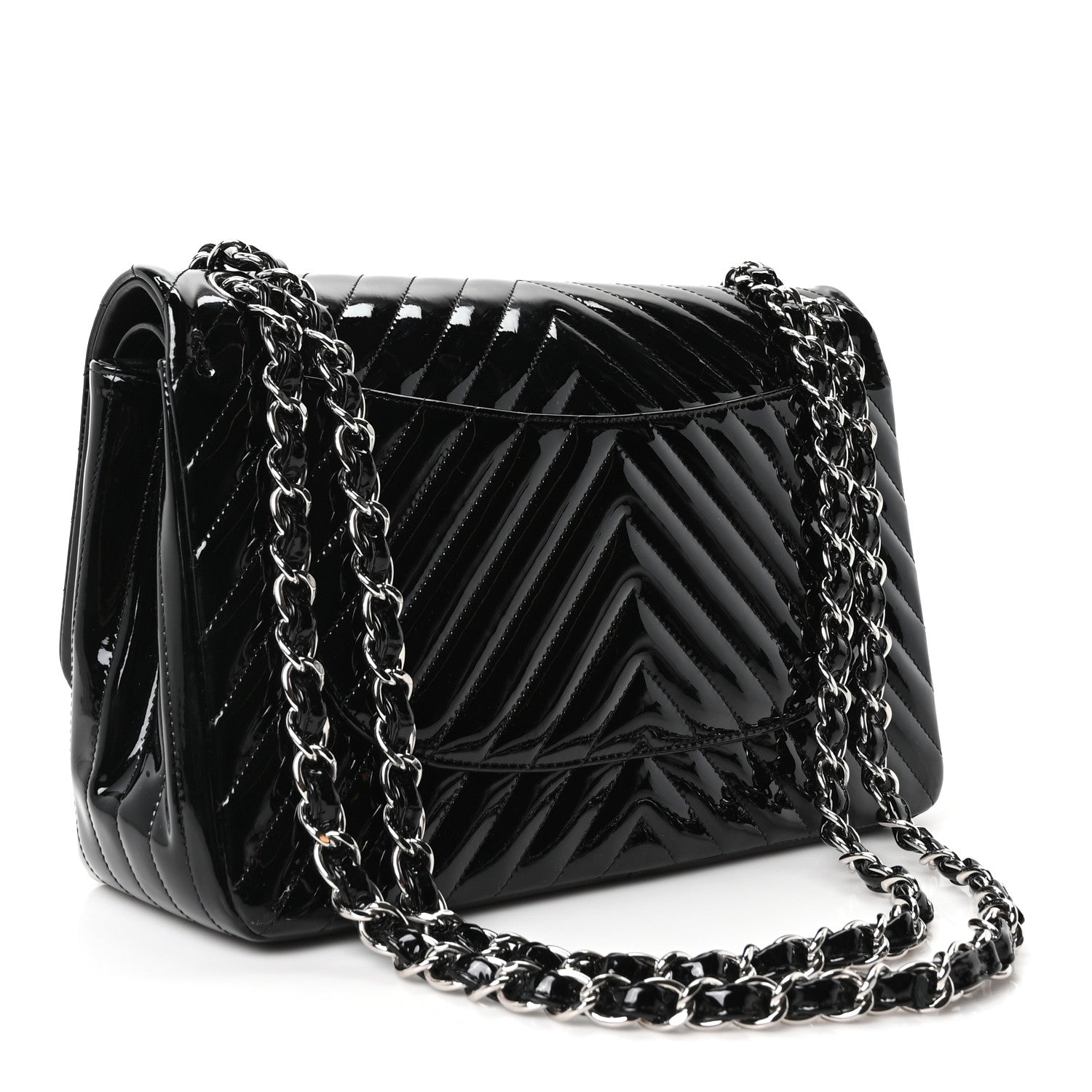 Chanel Patent Chevron Quilted Jumbo Double Flap Black 3 of 10