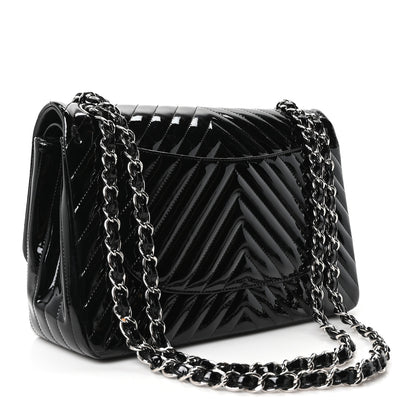 Chanel Patent Chevron Quilted Jumbo Double Flap Black 3 of 10