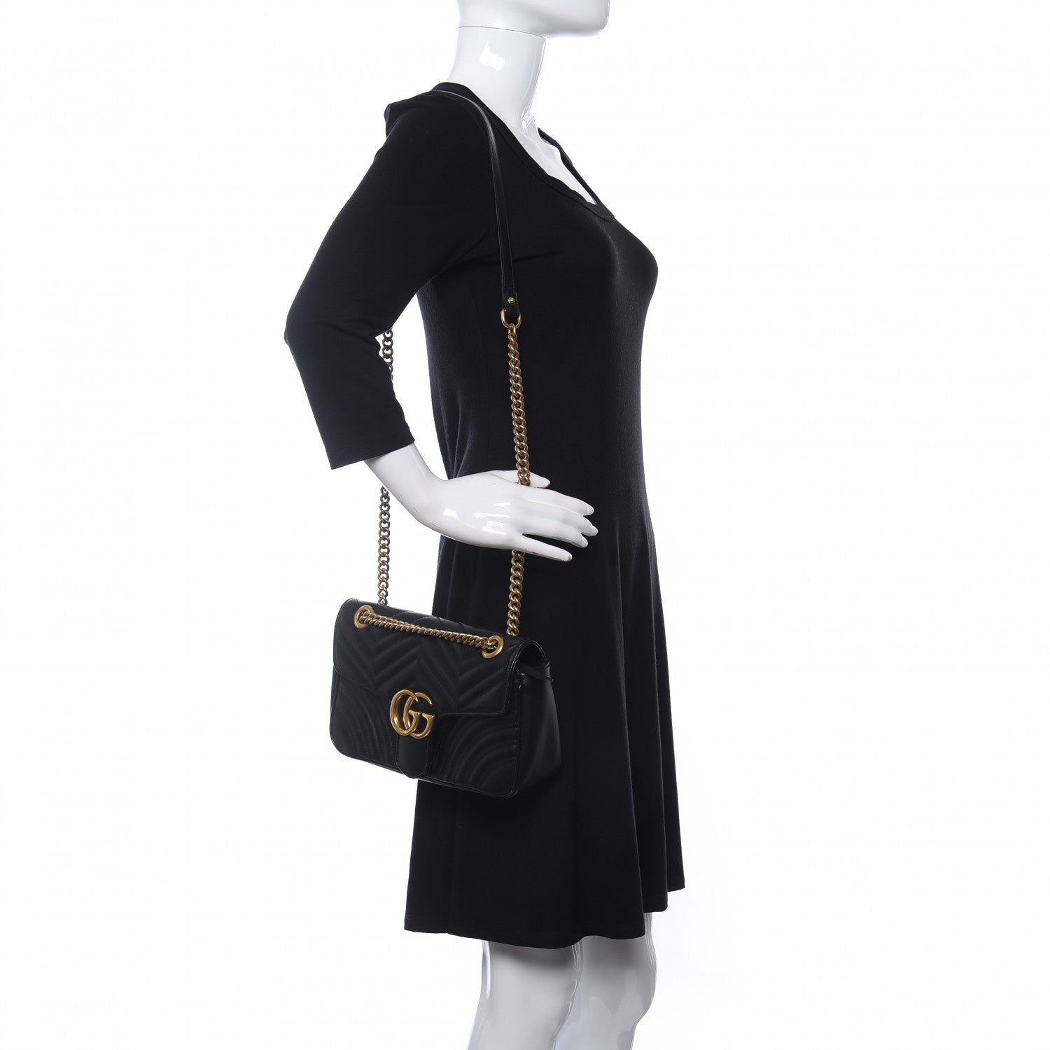 Gucci Calfskin Matelasse Small GG Marmont Shoulder Bag Black 2 of 11