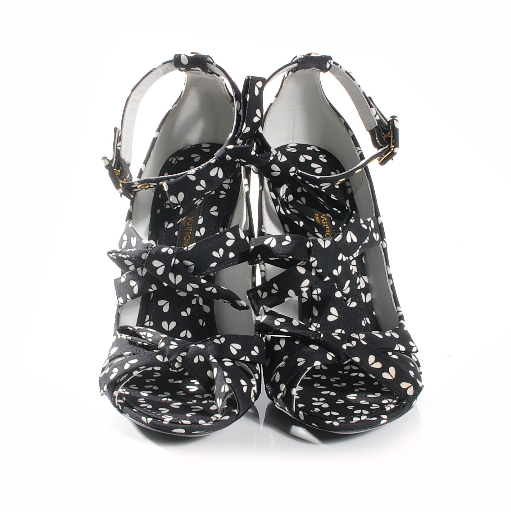 Louis Vuitton Silk Parisian Bow Wedges 36 Black White 2 of 6