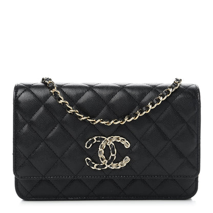 Chanel Caviar Quilted French New Wave Chain CC Wallet On Chain WOC Black 1 of 12