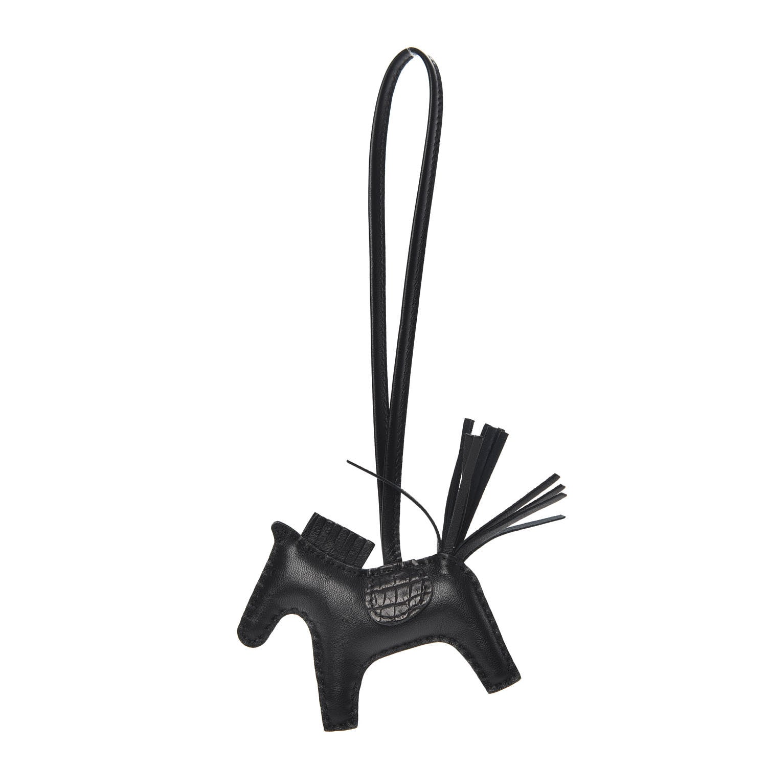 Hermes Milo Lambskin Matte Alligator Touch Grigri Rodeo Horse Bag Charm PM So Black 1 of 4