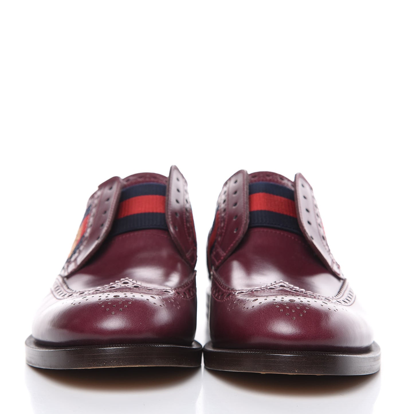 Calfskin Web Bee Embroidered Mens Slip-On Brogue Wingtip Derby Shoes 7 Bordeaux