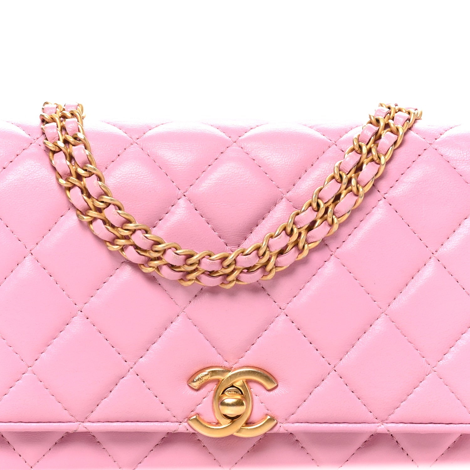 Chanel Lambskin Quilted Secret CC Wallet On Chain WOC Pink 8 of 10