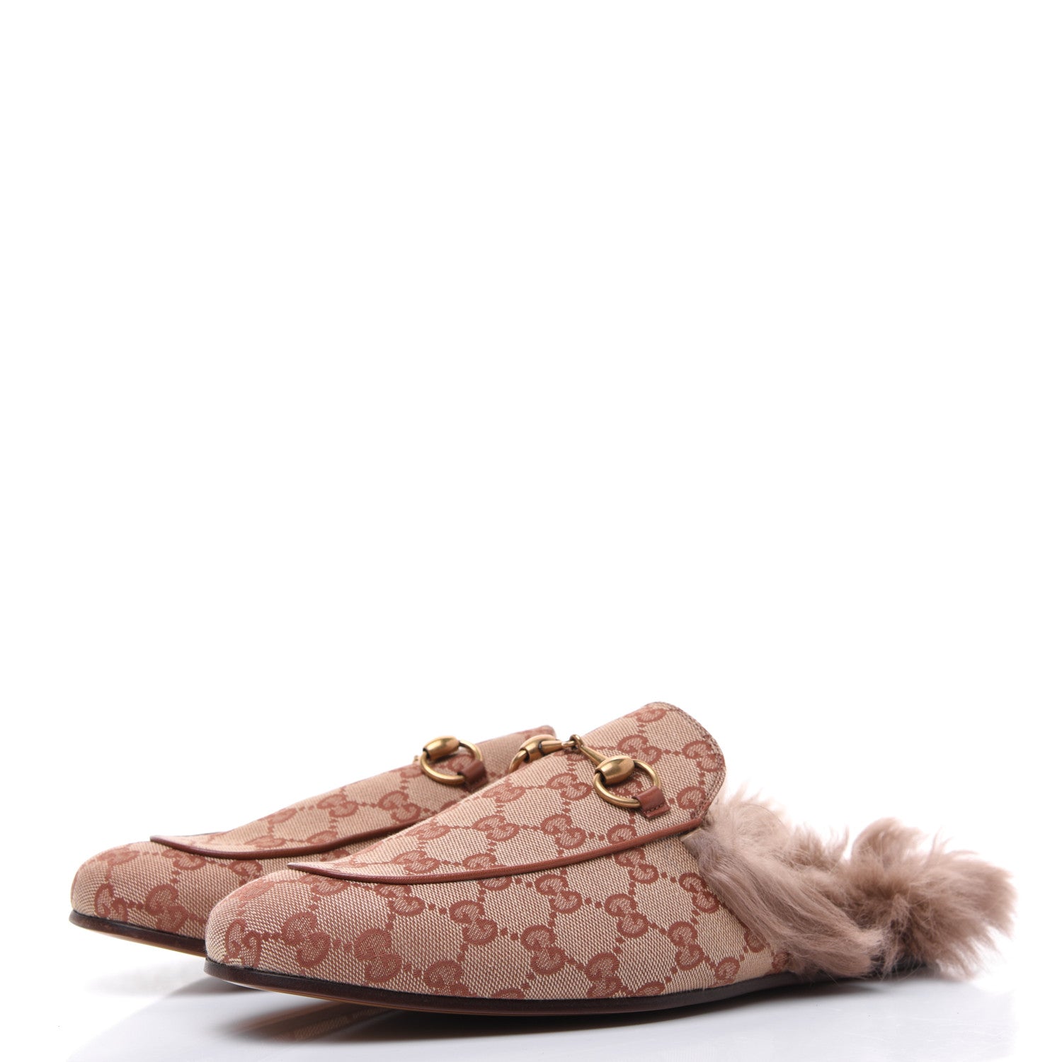 Gucci GG Monogram Fur Mens Princetown Slippers 8 Beige Ruggine Rust 3 of 9