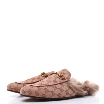 Gucci GG Monogram Fur Mens Princetown Slippers 8 Beige Ruggine Rust 3 of 9