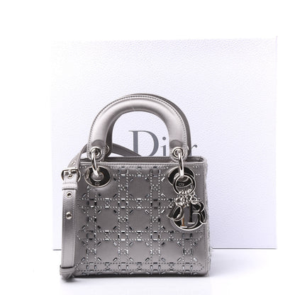 Christian Dior Satin Crystal Cannage Mini Lady Dior Gray 9 of 9