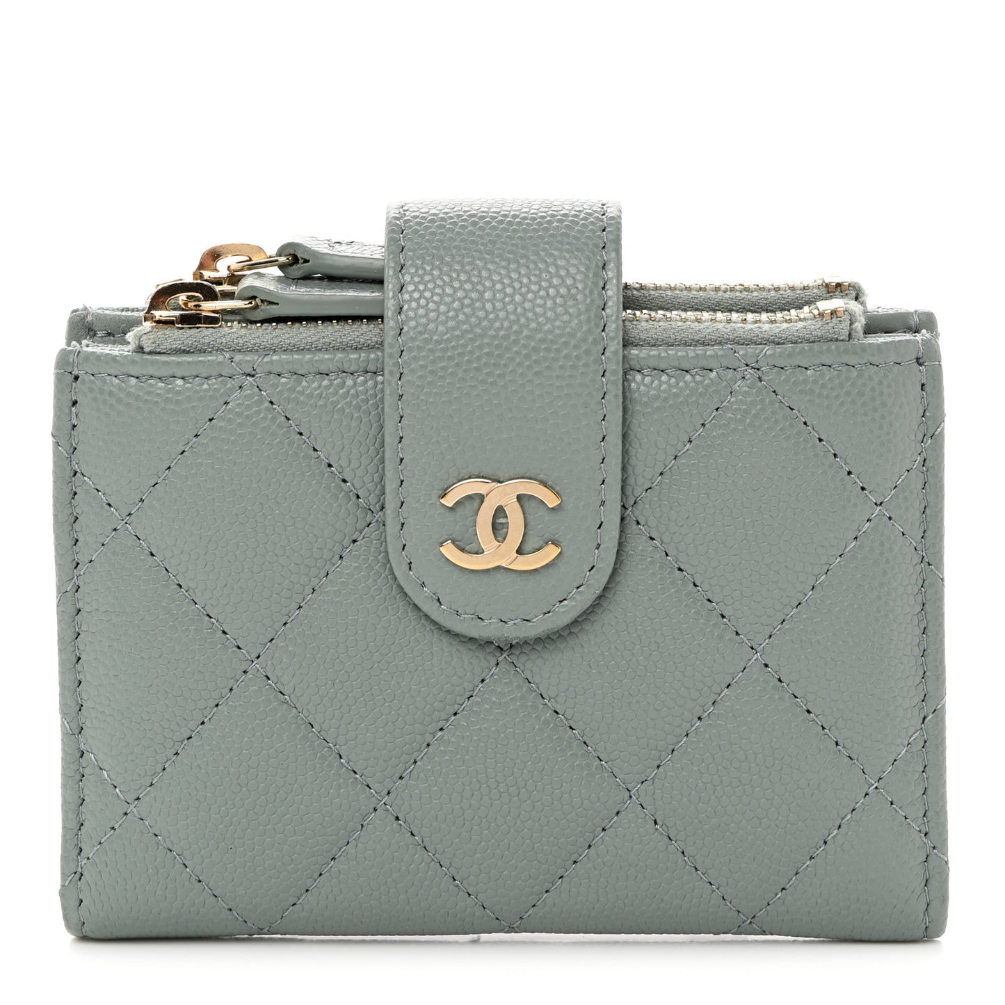 Caviar Quilted Compact Zipped Pocket Wallet Grey