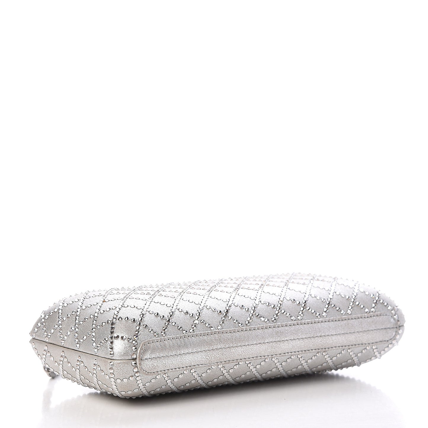 Iridescent Lambskin Crystal Quilted Clutch Silver