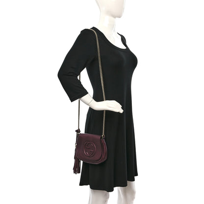 Gucci Metallic Pebbled Calfskin Small Soho Flap Crossbody Burgundy 2 of 9
