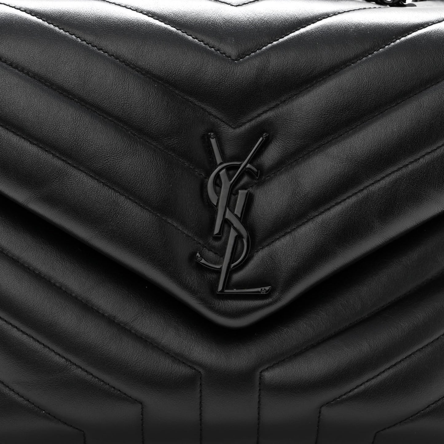 Calfskin Y Quilted Monogram Monochrome Medium Loulou Chain Satchel Black