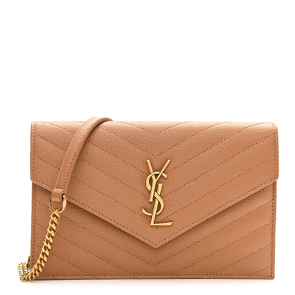 Saint Laurent Grain De Poudre Matelasse Chevron Monogram Envelope Chain Wallet Dune 1 of 10