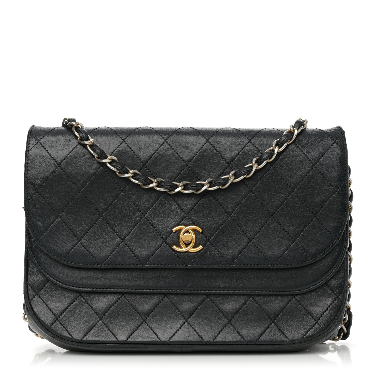 Chanel Lambskin Quilted Medium Round Double Flap Black 1 of 19