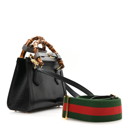 Gucci Textured Dollar Calfskin Web Mini Diana Tote Bag Black Dusty Grey 3 of 11